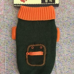 Small Dog Hunter Green & Orange Turtleneck Sweater with Zip Pocket Size Small